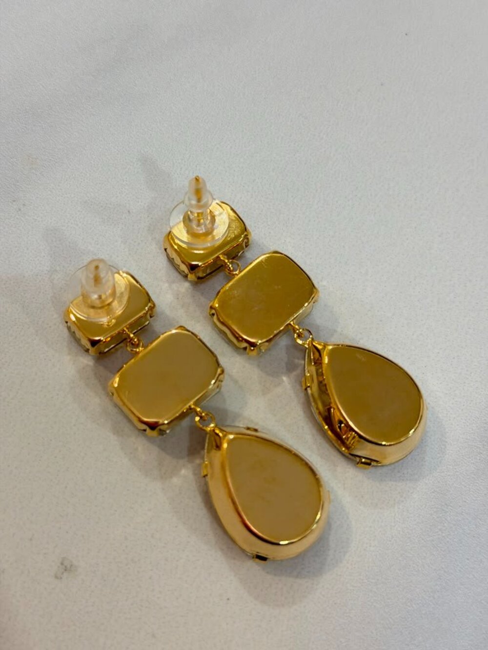 Gold Drop Earrings with Clear and Champagne Stone Luxury Jewelry - Picture 2 of 2